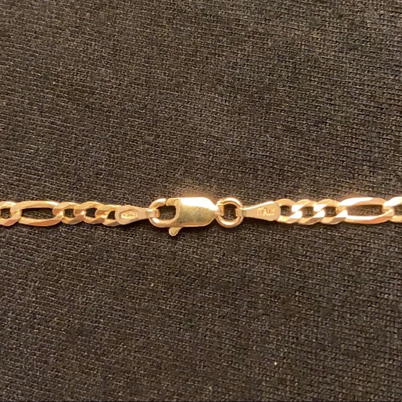Gold Chain Figaro 18in 3mm .925 Italy Stamped - Picture 4 of 5